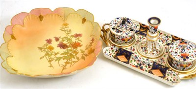 Lot 194 - A Royal Worcester blush ivory dish, 1349 and a Derby encrier