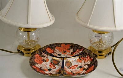 Lot 199 - A Royal Crown Derby three division serving dish, a pair of Peter Martin cut glass and gilt...