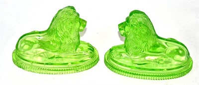 Lot 214 - Pair of green glass Derbyshire moulded glass lions