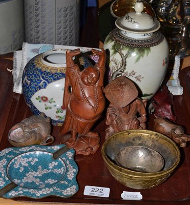 Lot 222 - Quantity of hardwood ornaments, brass bowls and ginger jars