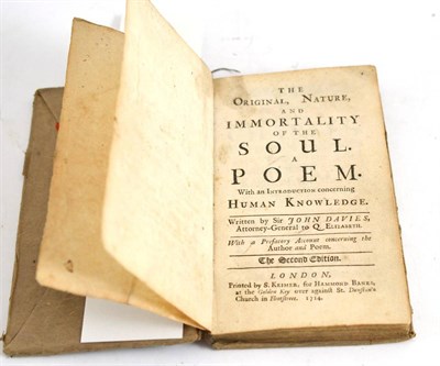 Lot 235 - Davies (John), The Original, Nature and Immortality of the Soul. A Poem with an Introduction...