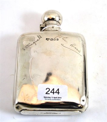 Lot 244 - George V silver hip flask, London 1921