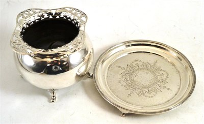 Lot 245 - Engraved silver waiter, Sheffield 1911 and a globular flower vase