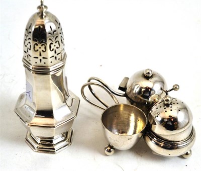 Lot 247 - Small silver sugar caster and plated table condiment