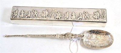 Lot 250 - Edwardian silver pen box, Birmingham 1906 and a large Coronation spoon, Birmingham 1910