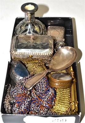 Lot 259 - A small quantity of silver and plate including a caddy spoon, a vesta case, scent bottle and a...