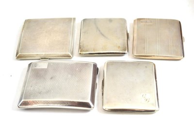 Lot 287 - Five Art Deco engine turned silver cigarette cases, each engraved with a...