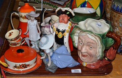 Lot 309 - Beswick Worthingtons major jug, two Beswick character jugs, Wade penguin, two Nao figures, Wedgwood