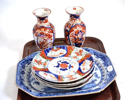 Lot 318 - Chinese blue and white porcelain meat plate (a.f.) and a small collection of Japanese Imari...