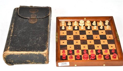 Lot 328 - A Jacques ";In Statu Quo"; patented travelling chess set, the folding mahogany board with a...