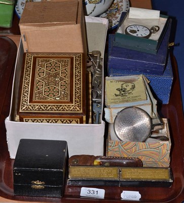 Lot 331 - A musical cigarette box, a quantity of assorted small silver, a cut throat razor, compacts, etc