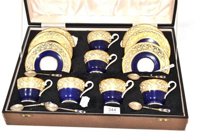 Lot 344 - An Ainsley cased tea set with enamel silver spoons