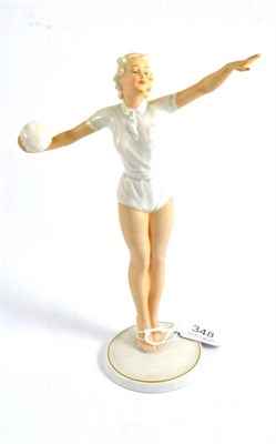 Lot 348 - Schaubach porcelain figure of a young girl exercising with a ball, numbered 1285