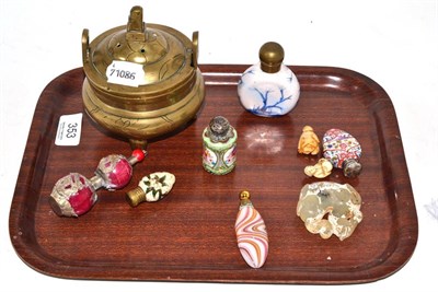 Lot 353 - Small collection of scent bottles, hardstone carving and Chinese censer