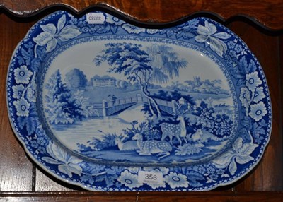 Lot 358 - A 19th century meat plate transfer decorated with a landscape and deer