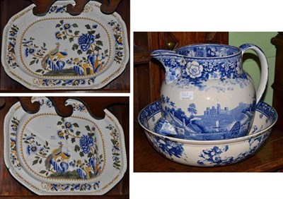 Lot 362 - Early 19th century large blue and white water jug, Doulton wash basin, Spode pottery drainer...