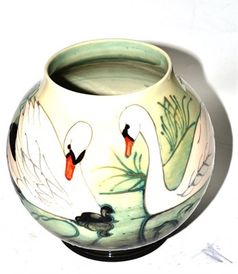 Lot 385 - A William John Moorcroft Swan pattern vase, designed by Sally Tuffin, impressed factory marks...