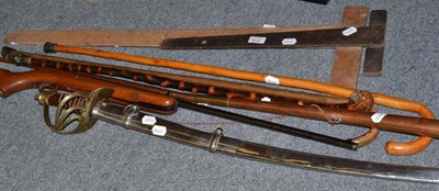 Lot 414 - A reproduction sword, a BSA air rifle (a.f.), walking sticks etc