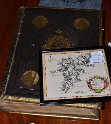 Lot 418 - 19th century John Brown Bible with brass clasps, two signed Len Hutton books and a small map