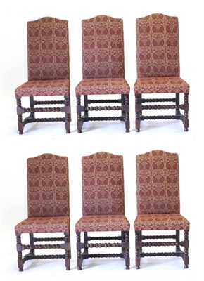 Lot 817 - A Set of Six High-Back Dining Chairs, in 17th century style, upholstered in red and gold...