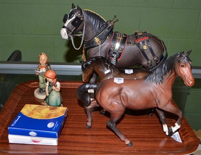 Lot 434 - Three Beswick horses, two Hummel figure and two Goebel dishes