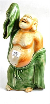 Lot 442 - An early 20th century Chinese porcelain figure of a man wearing a celadon coloured robe