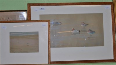 Lot 470 - Donald Watson (20th/21st century), ducks on a pond, signed and dated (19)57, watercolour,...