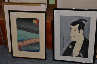 Lot 482 - Chinese paintings, four Japanese prints and two Egyptian papyrus