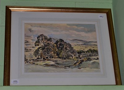 Lot 489 - Frederick (Fred) Lawson (1888-1968) Landscape with a farm and trees, signed, watercolour,...