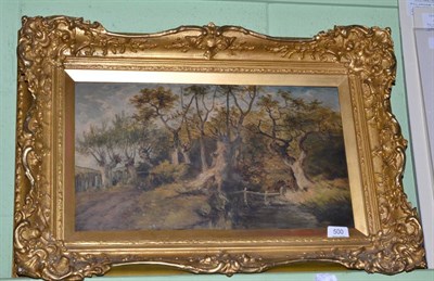 Lot 500 - John Crome, Boy sitting on bank by stream, oil