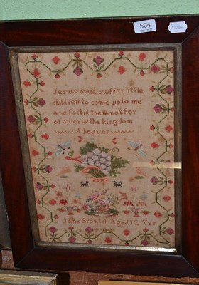 Lot 504 - Mahogany framed sampler worked by Jane Broatch 1843