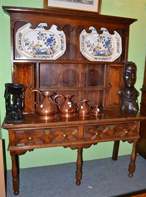 Lot 521 - An 18th century and later oak open dresser base and associated rack