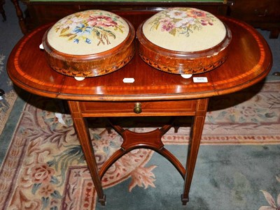 Lot 528 - Two Victorian footstools and a small Edwardian Pembroke table