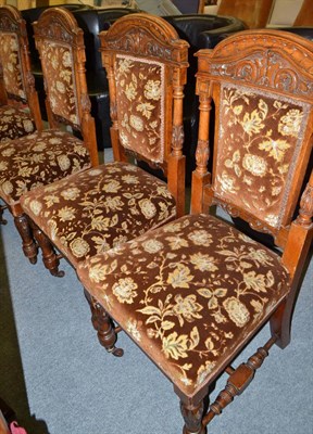 Lot 581 - A set of six late 19th century oak framed dining chairs