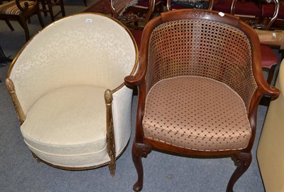 Lot 585 - A French giltwood tub chair and another