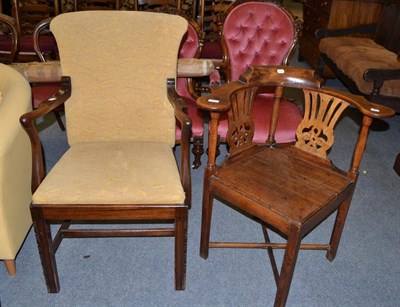 Lot 587 - An 18th century oak corner chair and a 19th century armchair