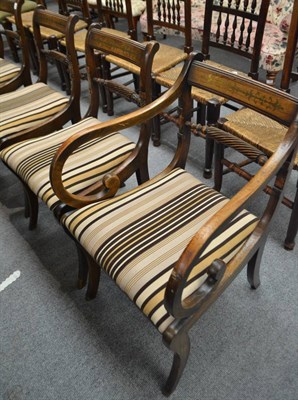 Lot 593 - Set of eight Regency style mahogany and brass inlaid dining chairs