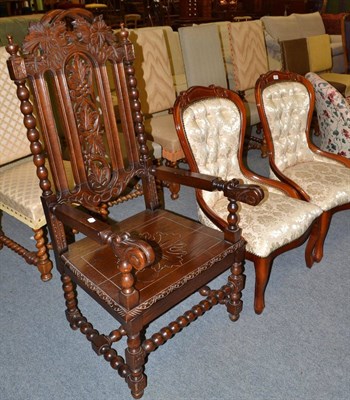 Lot 597 - A pair of reproduction nursing chairs and a 17th century style armchair