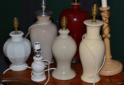 Lot 678 - Seven assorted pottery table lamps