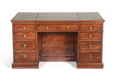 Lot 856 - A George III Mahogany Double Pedestal Desk, late 18th century, with green and gilt leather...