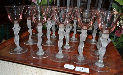 Lot 743 - A set of thirteen figural wine glasses, possibly American by Cambridge