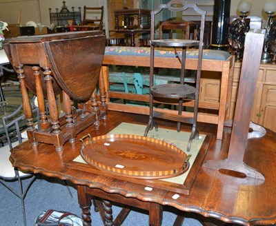 Lot 745 - Reproduction gateleg table, stool, galleried tray, etc