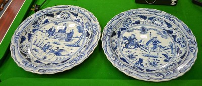 Lot 746 - Two Chinese porcelain chargers with blue and white decoration