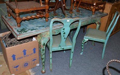 Lot 758 - Painted walnut dining table and four chairs