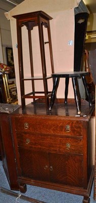 Lot 770 - An oak chest of drawers, a jardiniere stand, stool, pine washstand and a pine plate rack