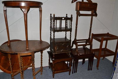 Lot 772 - Nest of tables, trolley, valet stand, drop leaf table, D-shaped table, etc (quantity)