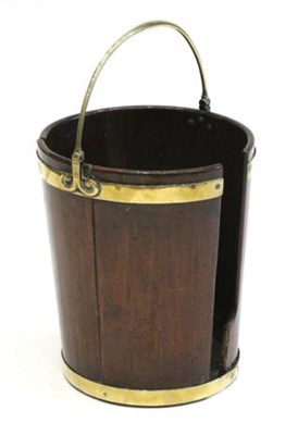 Lot 865 - A George III Mahogany and Brass Bound Plate Bucket, late 18th century, with brass swing handle...