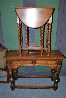 Lot 816 - Oak gate leg table, Victorian dressing table mirror and an oak two drawer table