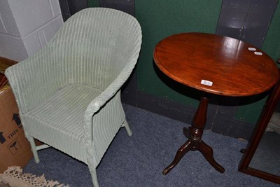 Lot 817 - 19th century mahogany tripod table, Lloyd Loom style chair, a Chinese woolen rug and a runner (4)