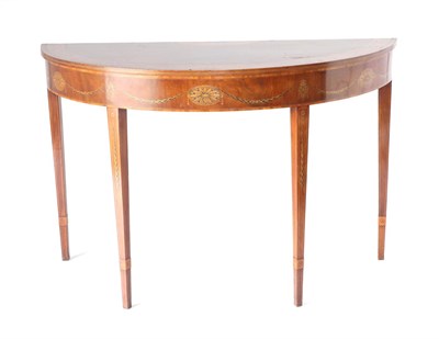 Lot 869 - A George III Mahogany and Satinwood D Shape Hall Table, attributed to William Moore of Dublin, late